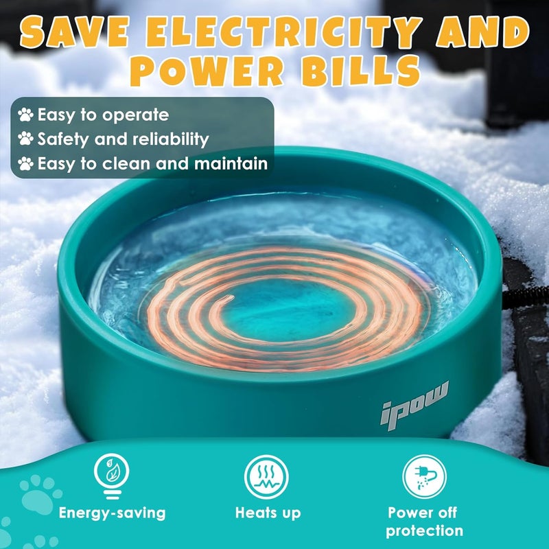 IPOW Pet Heated Bowl - Keep Water Warm for Furry Friends, Safe & Durable Outdoor Dog Bowl, Perfect for Cold Weather, Anti-Slip & Spill-Proof Automatic Warming, Blue - Image 5